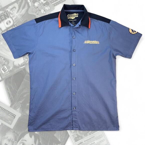 Blue/Orange Universal Studios Fast & Furious Graphic Embroidered Button Up - Picture 2 of 4